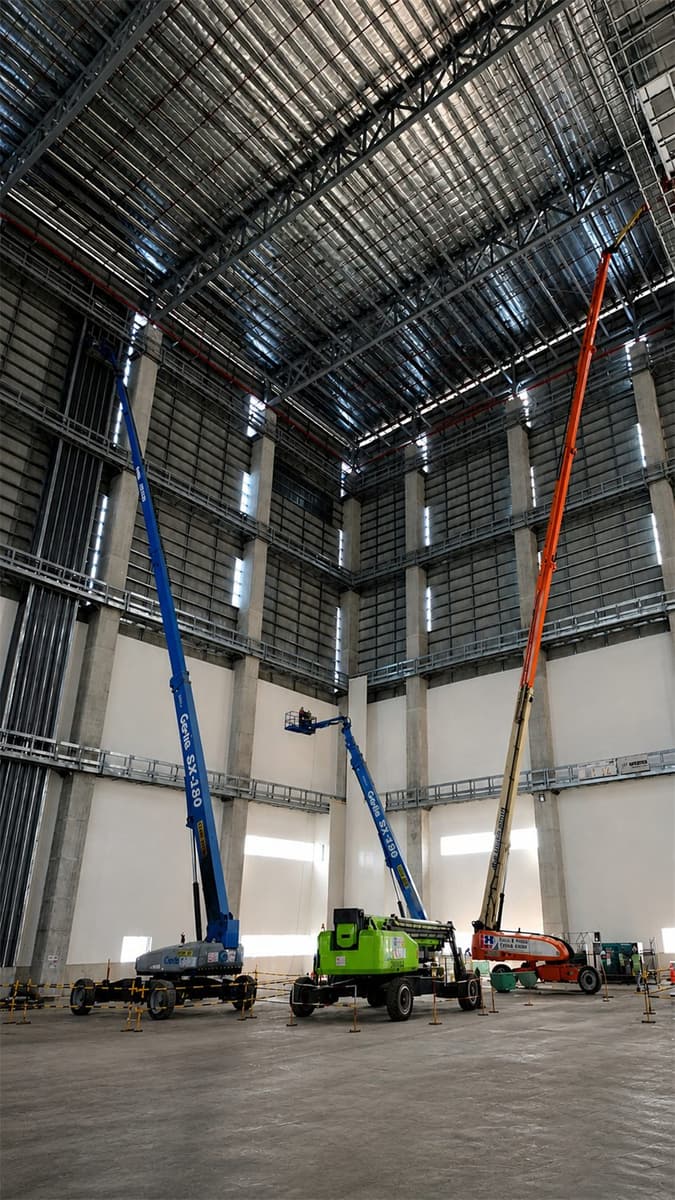 High ceiling structural works inside the cold store