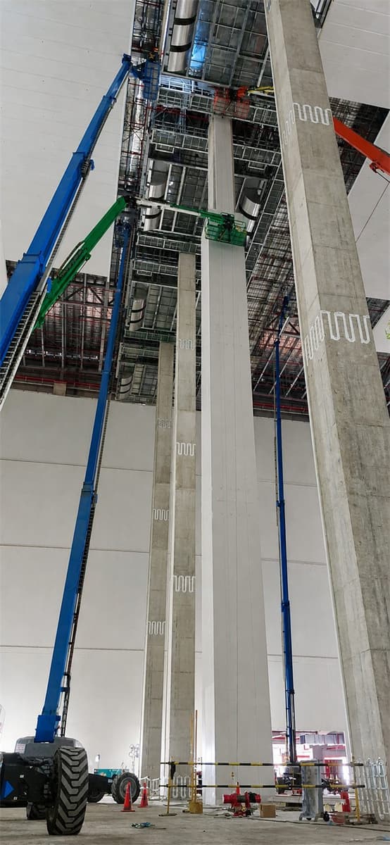 Interior panel installation with vertical access equipment
